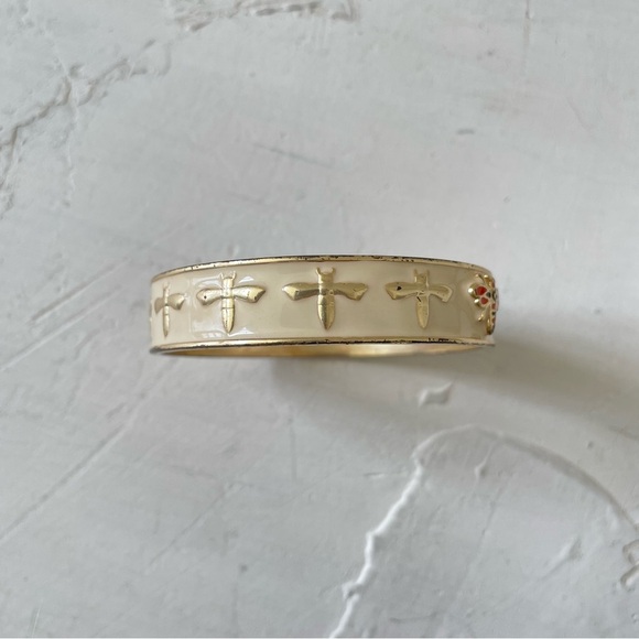 Fossil Bee Dragonfly Gold and Cream Enamel Bangle Bracelet - Picture 3 of 9